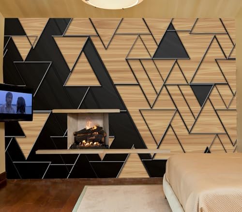 Modern 3D Geometric Wood Triangle Wallpaper Peel Stick - Image 2