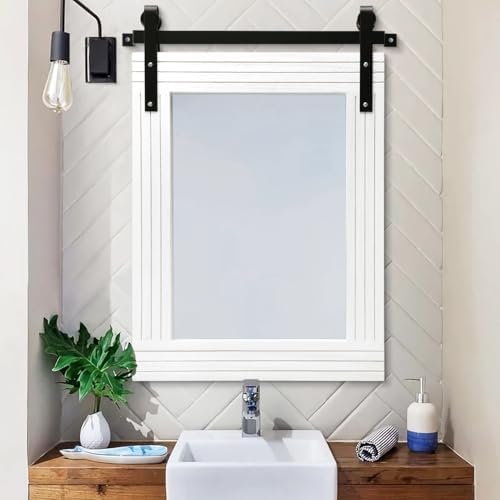 AAZZKANG White Wood Framed Mirror Rectangle Farmhouse Wall Mirrors Decor - Image 3