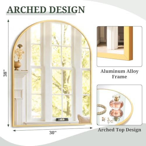 Arched Wall Mirror 38x30 Inch Gold Bathroom Vanity Mirror - Image 3