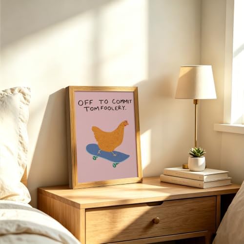 Framed Funny Animal Wall Art Whimsical Skateboard Chicken art Decor - Image 2