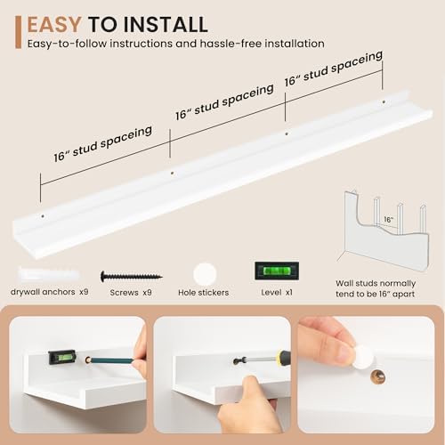 Dreamland Picture Ledge Shelf for Wall, Floating Shelves Set of 2, 55 inch Long - Image 4
