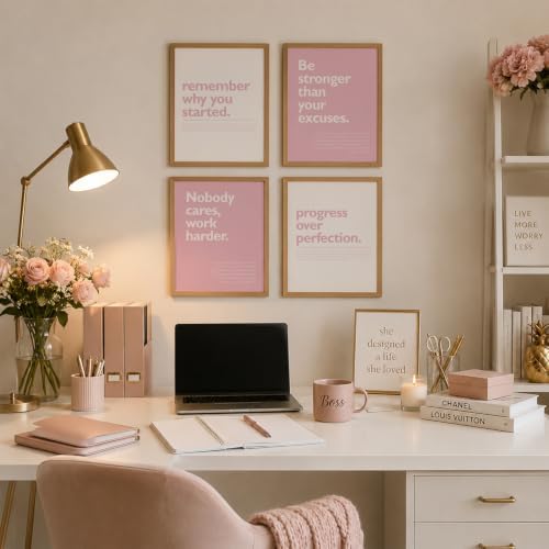 DSHFG Pink Motivational Inspirational Office Wall Art Decor Prints Set of 4 - Image 3