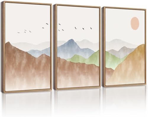 KUVIOKE Landscape Mountain Range Wall Art Set 11x14in Natural Framed by KUVIOKE