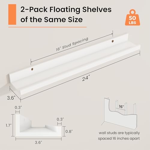 RICHFOCUS Picture Ledge Shelf, 24 inch Floating Shelves Set of 2, Wood Wall - Image 3
