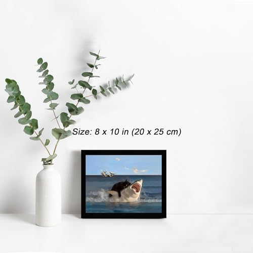 ICHZUMW Framed Funny Black Cat Biting Shark Ocean Canvas Wall Art 8x10 In - Image 3