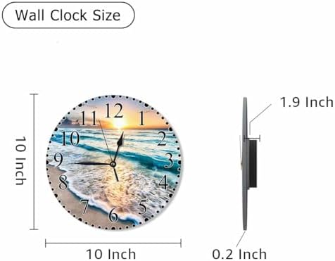 Seaside Wave Wall Clock 10 Inch Battery Operated Ocean Tropical Beach Sunset - Image 2
