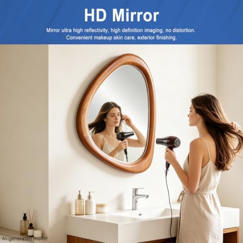 Irregular Wall Mirror, 30*20inch Asymmetrical Wood Mirrors, Entryway Mirror - Image 5