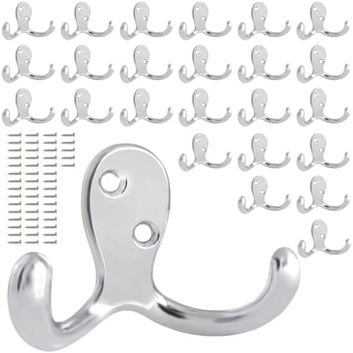 25 Pack Coat Hooks Wall Hooks for Hanging, Heavy Duty Double Prong Metal Hook by CBWLWJ