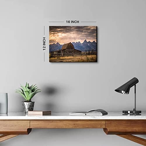 Grand Teton National Park Canvas Wall Art Sunset Moulton Barn Landscape Wall - Image 3