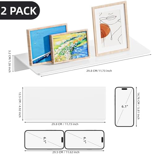 HNVNER Adhesive Floating Shelves 2 Pieces, Glossy White Shower Wall Shelf - Image 3