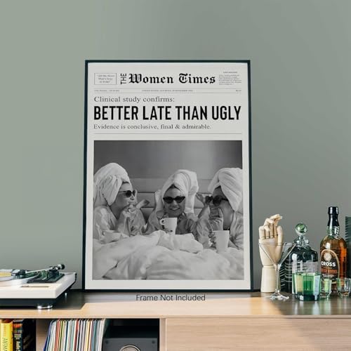 Vintage Black And White Newspaper Wall Art 24x36in Unframed Trendy Better Late - Image 3