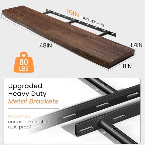 Fun Memories Floating Shelves for Wall Decor, Rustic Solid Elm Wood Live Edge - Image 3