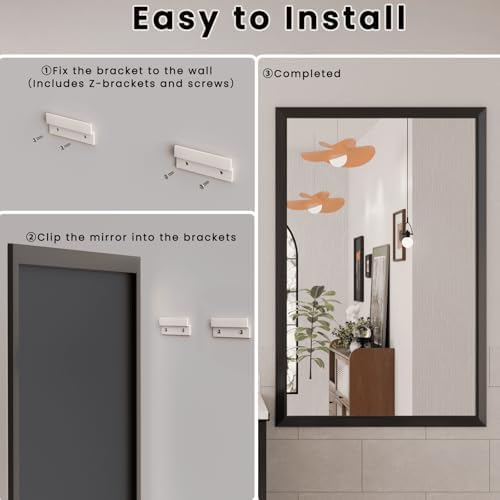 Amorho Black Bathroom Mirror 55x40 Inch, Metal Framed - Image 4
