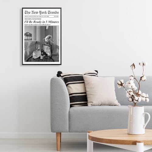 Vintage Black White Newspaper Canvas Wall Art I'Ll Be Ready In 5 Minutes - Image 4