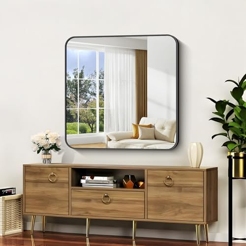 Bathroom Mirror, Metal Frame Rounded Corner Vanity Mirror, Large Wall Mounted - Image 2