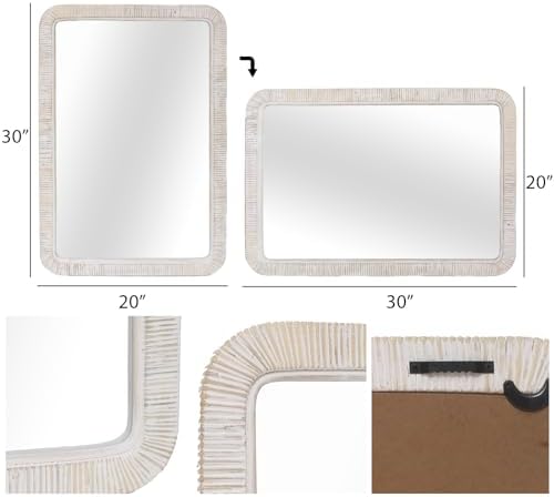 FUIN 20" x 30" Rattan Wicker Rectangle Wall Mounted Bathroom Mirror - Image 4