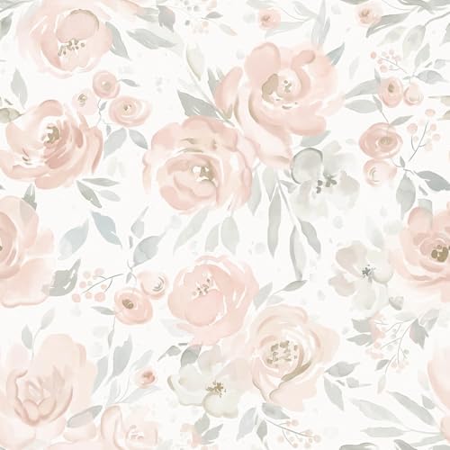 Ismoon Pink Floral Peel Stick Wallpaper Boho Watercolor Stick on Wall Paper by Ismoon
