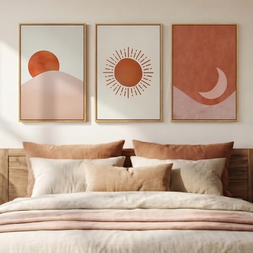 Framed Sun and Moon Boho Minimalist Abstract Wall Art Bedroom, 16x24 Inch by Cuspin