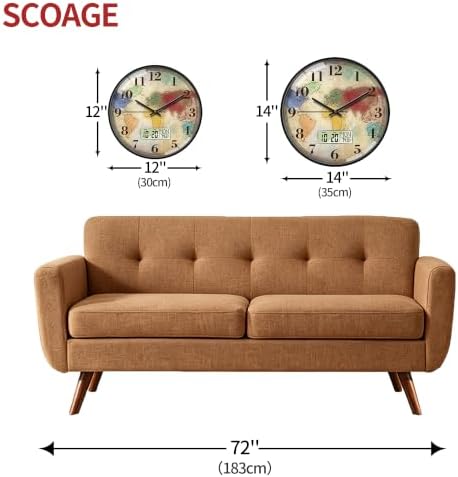 Vintage World Map Wall Clock, 14 Inch Analog and Digital Combo - Image 2