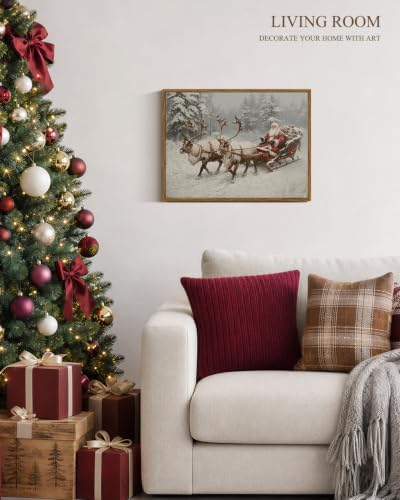 VIYYIEA Framed Winter Christmas Canvas Wall Art, Christmas Reindeer Ride - Image 5