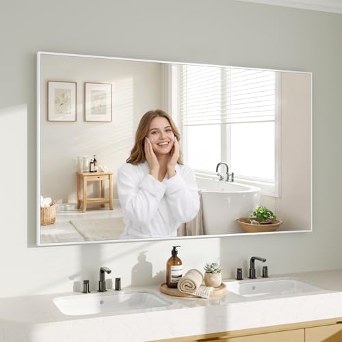 Koonmi White Rectangle Wall Mirror, 30x55 Inch Bathroom Mirror, Aluminum Frame by KOONMI