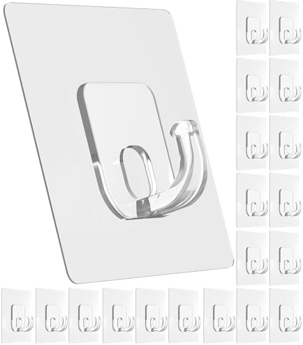 Large Adhesive Hooks for Hanging Clear 20 Pack Wall Hangers Heavy Duty 33lb by Latoxcaa-SpaceMaster