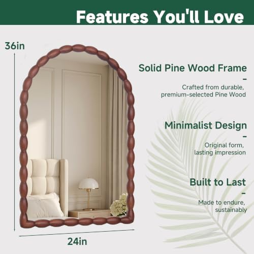 36"x24" Arched Solid Wood Farmhouse Decorative Wall Mirror - Image 2