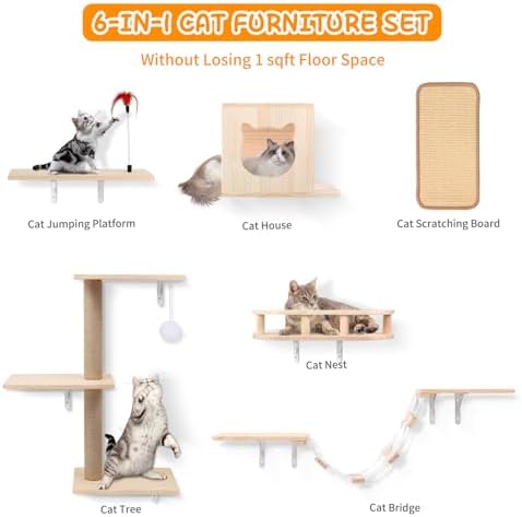 Cat Wall Shelves, Solid Wooden Wall-Mounted Cat Furniture - Image 5