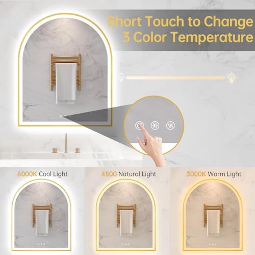 30"x36" Arched LED Lighted Bathroom Mirror - Image 4