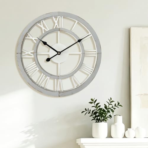 16 Inch Rustic Wall Clock Silent Non-Ticking Wooden Wall Clocks by BlueprintIvy