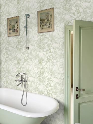 Ismoon Vintage Floral Wallpaper Peel and Stick Beige and Green Contact Paper - Image 6