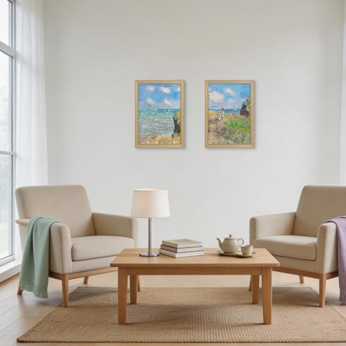 Monet Coastal Landscape Canvas Wall Art 2Pcs Framed Home Decor 12X16 Inch - Image 7