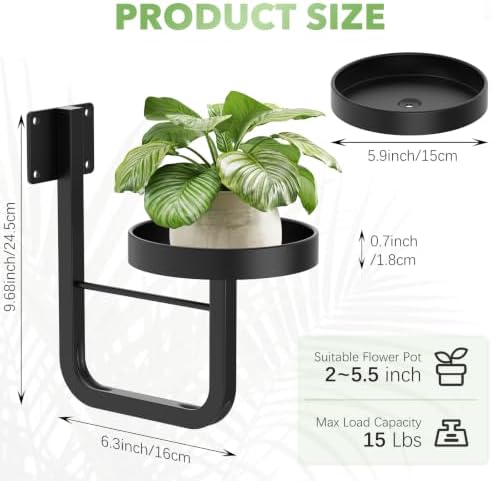 2 Pack Wall Plant Holder for Hanging Planters Indoor Outdoor Black - Image 2