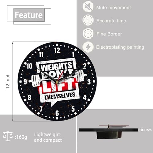 SPUNKER Wall Clock, Weights Don't Lift Themselves 10 Inch Wall Clock, Gym Quote - Image 2