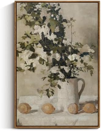 VIYYIEA Vintage Floral Large Framed Wall Art, Flowers and Lemons Paingtings by VIYYIEAART