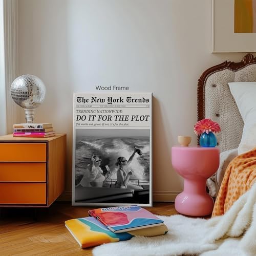 Trendy Newspaper Canvas Wall Art 24x36in Wooden Framed Black And White Prints - Image 6