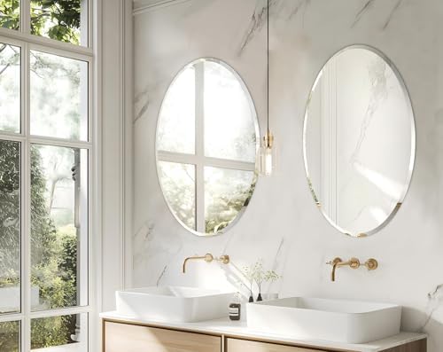 Frameless Oval Wall Mirror: Modern Glass Mirror 27.6x19.7 inch - Image 5