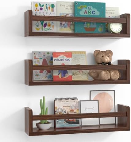 Floating Wall Nursery Book Shelves, 16.5 Inch, Walnut Color by Smallfurnitureandhomedecor