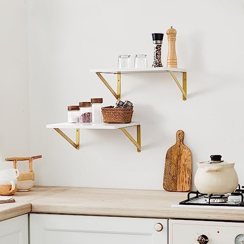 Axeman Deep Floating Shelves for Wall, 12 Inch Deep White and Gold Shelves Set - Image 2