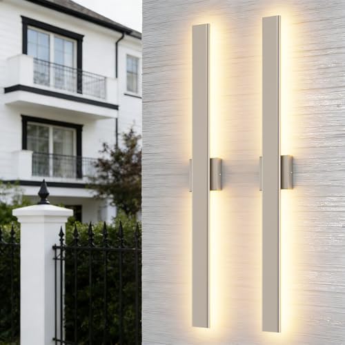 Aipsun 39.4" Nickel LED Outdoor Wall Light, Linear Exterior Lighting Fixture by Aipsun
