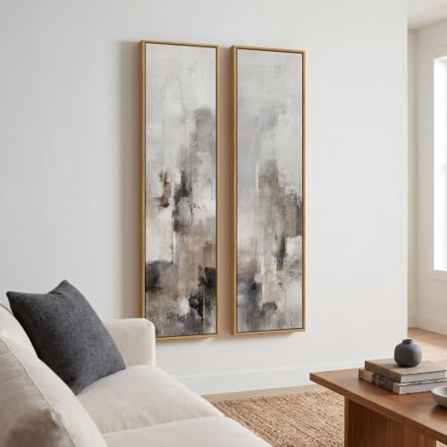 Framed Neutral Gray Beige Abstract Vertical Narrow Wall Art Decor, 2 Piece - Image 2
