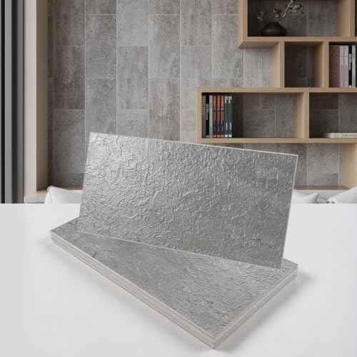 6" x 12" Concrete Gray Peel and Stick Backsplash Wall Tiles, PVC Faux Stone by V-MOZZA