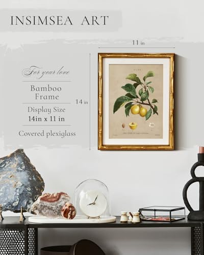 InSimSea Gold Bamboo Framed Wall Art, Retro Plum Botanical Prints - Image 3