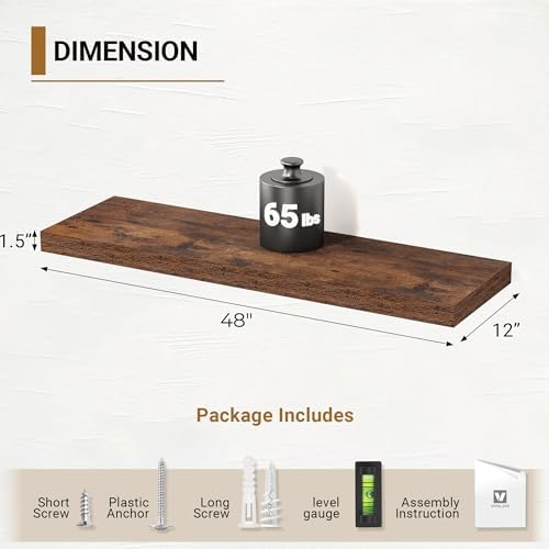 Vivelove Deep Floating Shelves, 48 X 12 Inch, Rustic Brown - Image 3