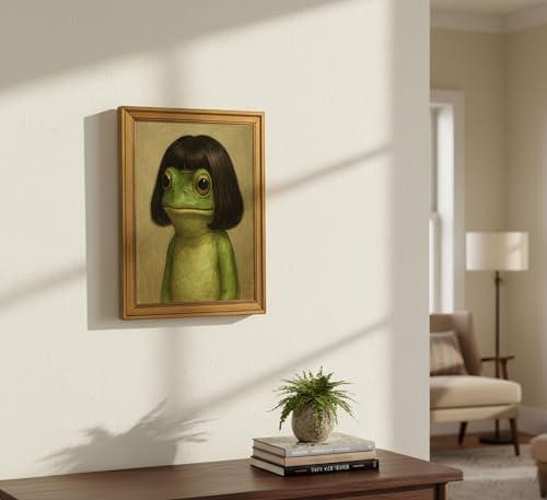 Vintage Gold Framed-Whimsical Frog Wall Art, Eclectic Frog Canvas Prints - Image 3