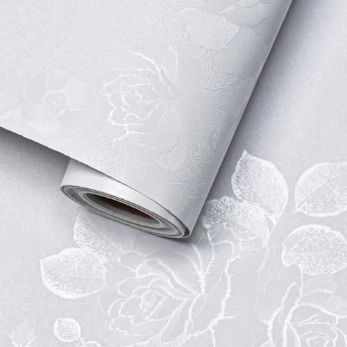White Wallpaper Silk Embossed Floral Thicken Textured 197in 17.7in by VisitTheLativo