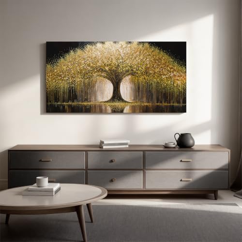 Gold Tree Of Life Wall Art Decor 20"x40" Modern Canvas Wall Art - Image 3