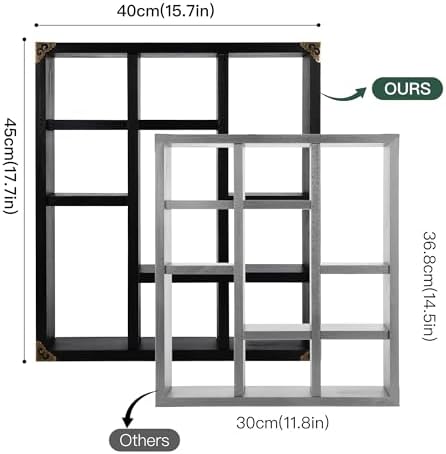17.7x15.7-Inch Shadow Box Shelf 9-Slot Rustic Floating Shelves Larger Wall - Image 4