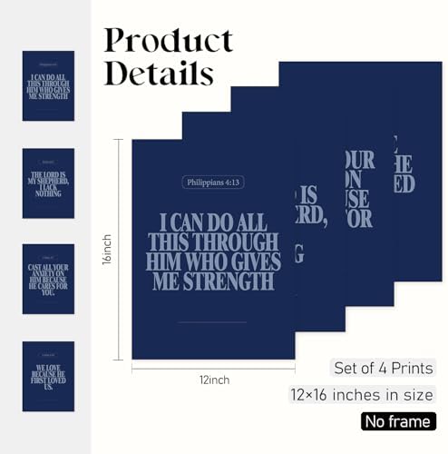 Locomiss Navy Blue Christian Modern Bible Verse Wall Art Decor - Image 2
