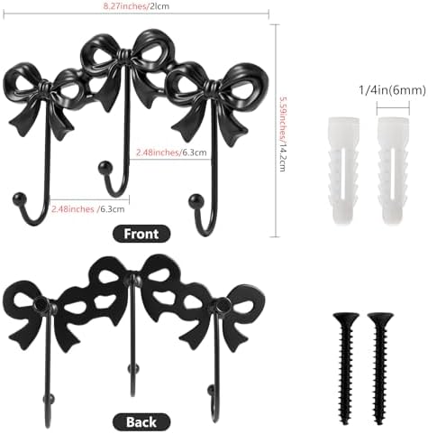 Black Bow Hooks Coat Rack, Wall Mount Coat Hook, Bow Room Wall Decorations - Image 2
